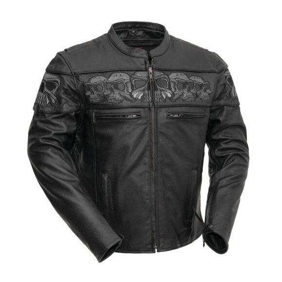 Savage Skulls Men's Motorcycle Leather Jacket - Picture 2 of 5